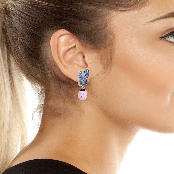 Betsey Johnson Butterfly Mismatch Rhinestone Linear Earrings - Picture 2 of 4